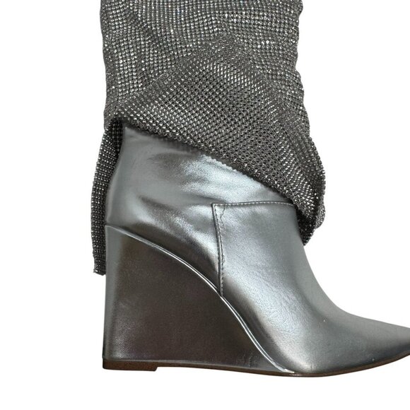 Steve Madden Riski Metallic Leather Rhinestone Foldover Tall Wedge Boots NEW - Picture 9 of 10